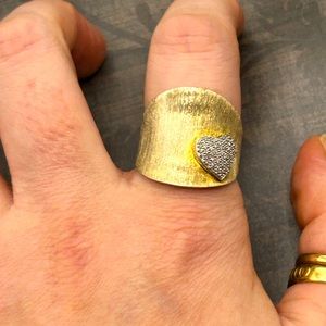 925 Gold Washed Diamond encrusted heart ring